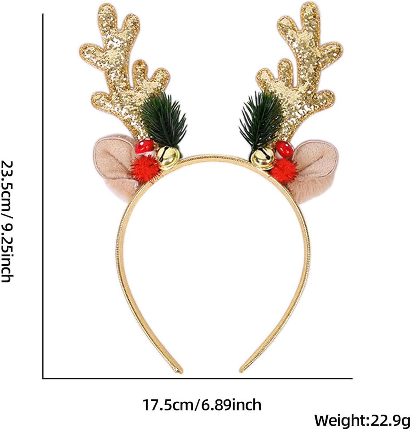 2 Pack Elk Antlers Headbands Glitter Christmas Reindeer Antlers Hair Bands Xmas Headwear Gift for Women Costume Christmas Holiday Party Accessory