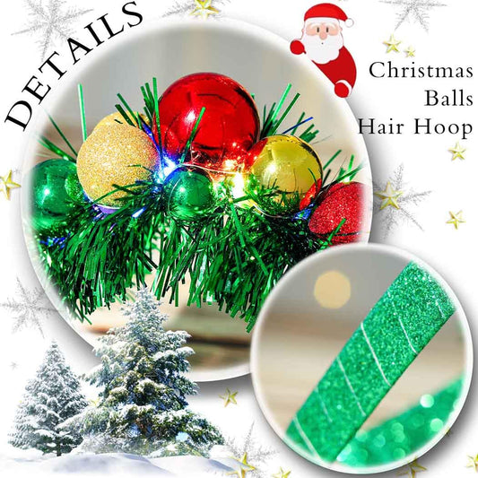 Led Christmas Headbands Green Light up Hair Hoop Glitter Balls Hair Bands Luminous Xmas Headpiece for Women