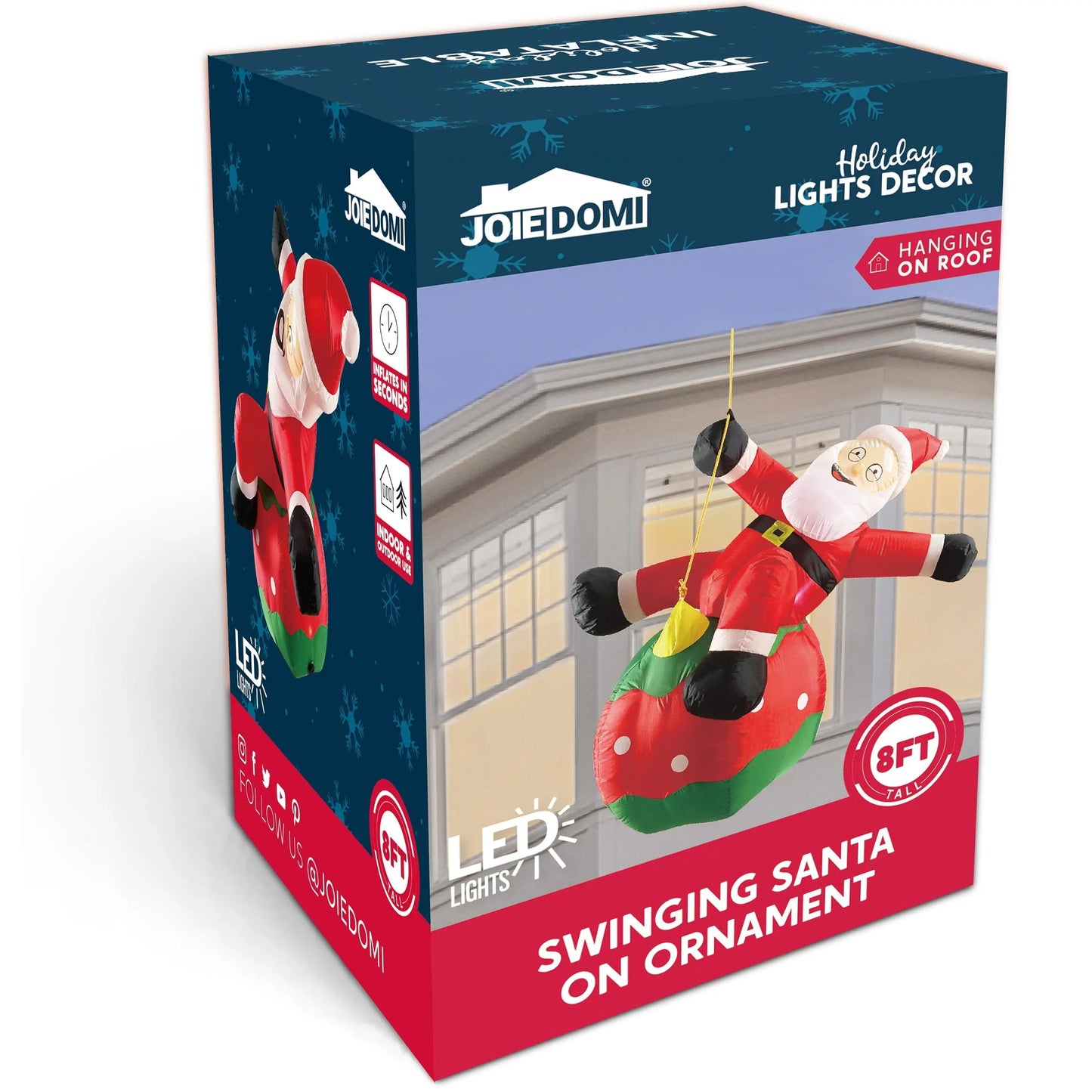 8 FT Christmas Inflatables Santa Outdoor Decorations,Christmas Swinging Santa on Ornament Blow Ups Yard with Built-In Leds for Holiday Party Garden Lawn Decor