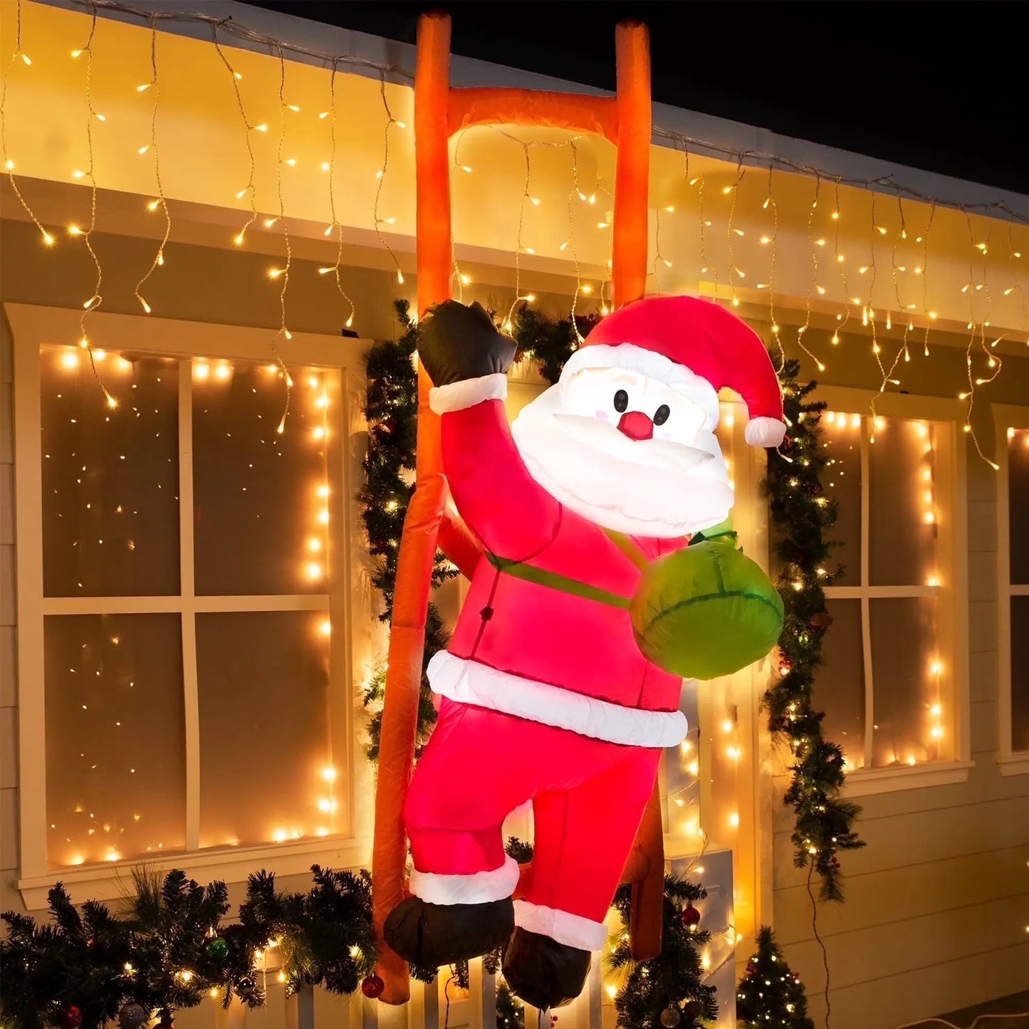 8 FT Christmas Inflatables Santa Outdoor Decorations,Christmas Swinging Santa on Ornament Blow Ups Yard with Built-In Leds for Holiday Party Garden Lawn Decor