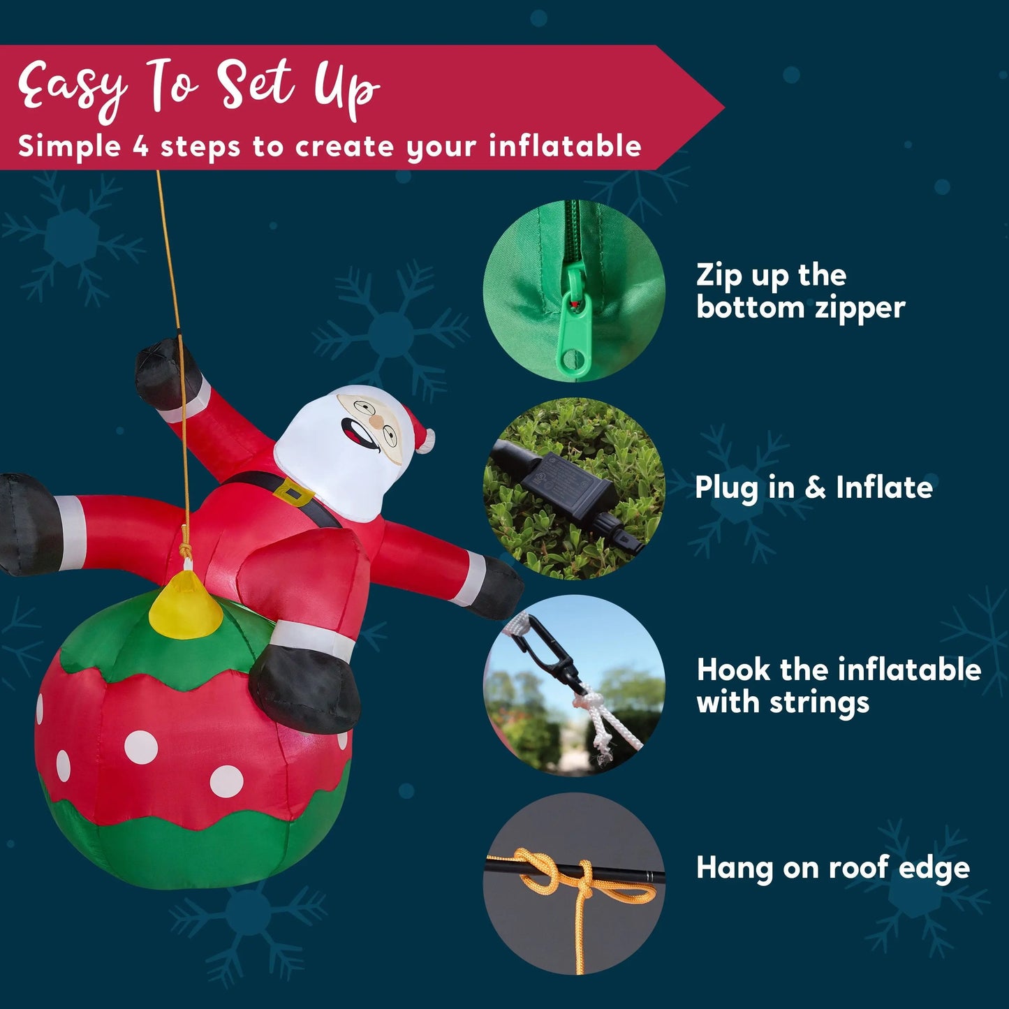 8 FT Christmas Inflatables Santa Outdoor Decorations,Christmas Swinging Santa on Ornament Blow Ups Yard with Built-In Leds for Holiday Party Garden Lawn Decor