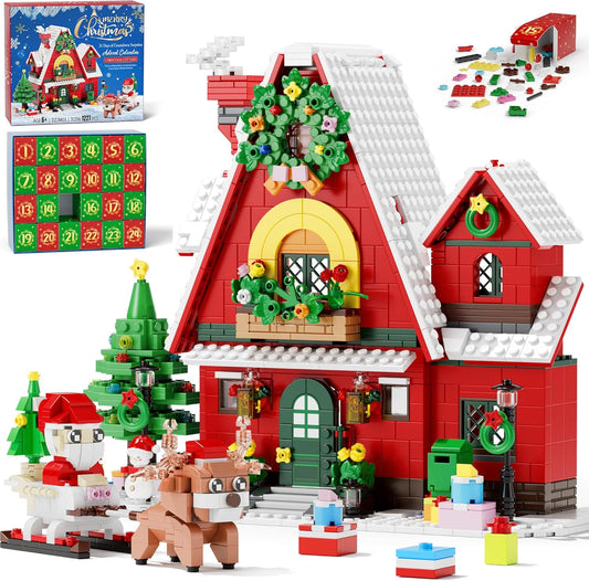 Advent Calendar Christmas Gifts 2025 for Kids Adults Teens, Christmas House Building Blocks Holiday Gifts New Year Gift with Xmas Tree Cottage Santa Bricks Toys Set for Boys Girls Women Men Age 6+