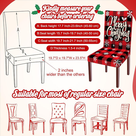 Christmas Chair Covers Set of 6, Removable Washable Stretch Christmas Chair Covers with Tree, Santa, Snowman, Elk for Dining, Hotel and Holiday Party Decor(Red and Brown,Snowflake)