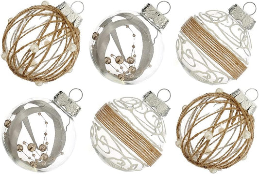 Christmas Ball Ornaments Set, Farmhouse Rustic Christmastree Decorations,12Ct Large Shatterproof Plastic Hanging Ornaments, 70Mm/2.76", Beige
