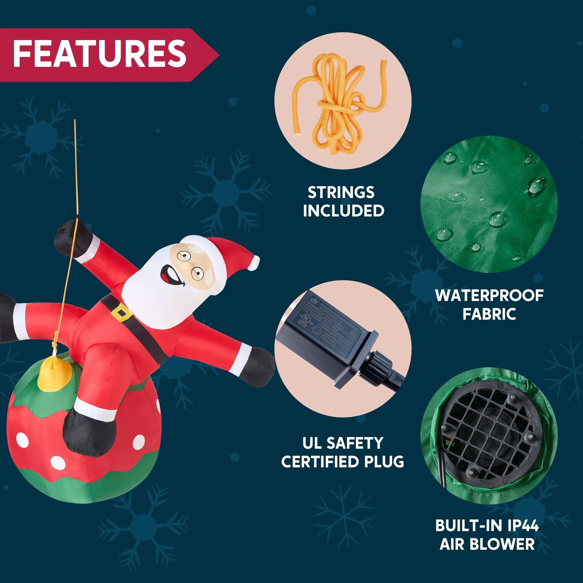 8 FT Christmas Inflatables Santa Outdoor Decorations,Christmas Swinging Santa on Ornament Blow Ups Yard with Built-In Leds for Holiday Party Garden Lawn Decor