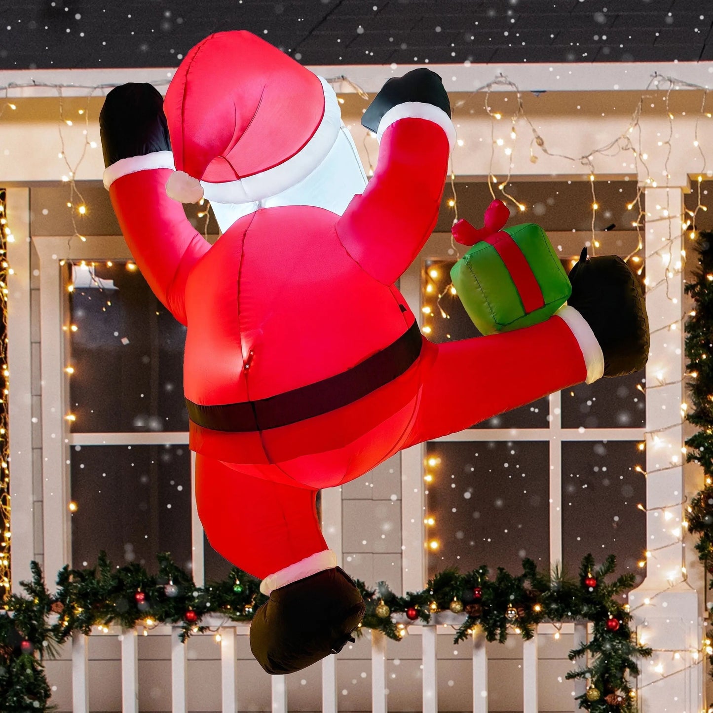 8 FT Christmas Inflatables Santa Outdoor Decorations,Christmas Swinging Santa on Ornament Blow Ups Yard with Built-In Leds for Holiday Party Garden Lawn Decor