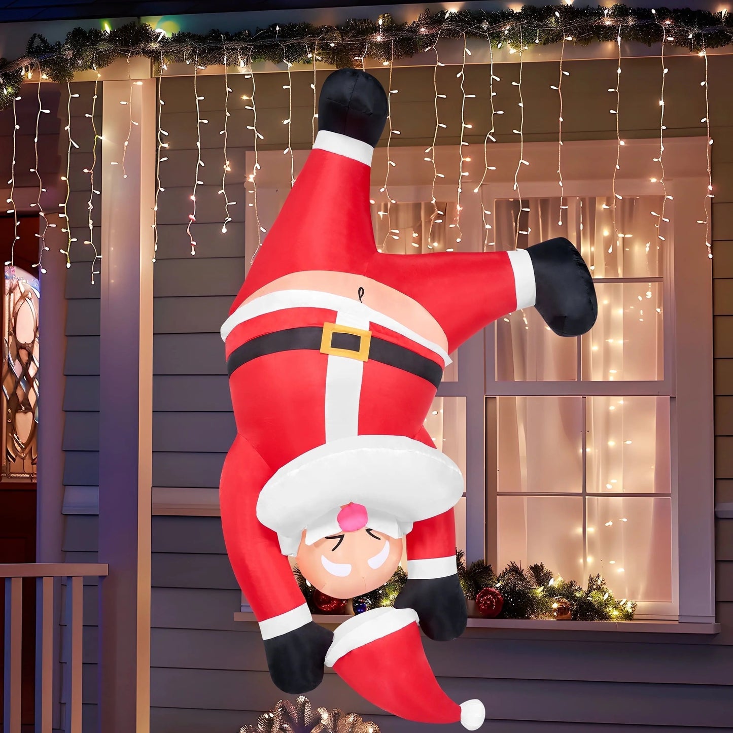 8 FT Christmas Inflatables Santa Outdoor Decorations,Christmas Swinging Santa on Ornament Blow Ups Yard with Built-In Leds for Holiday Party Garden Lawn Decor