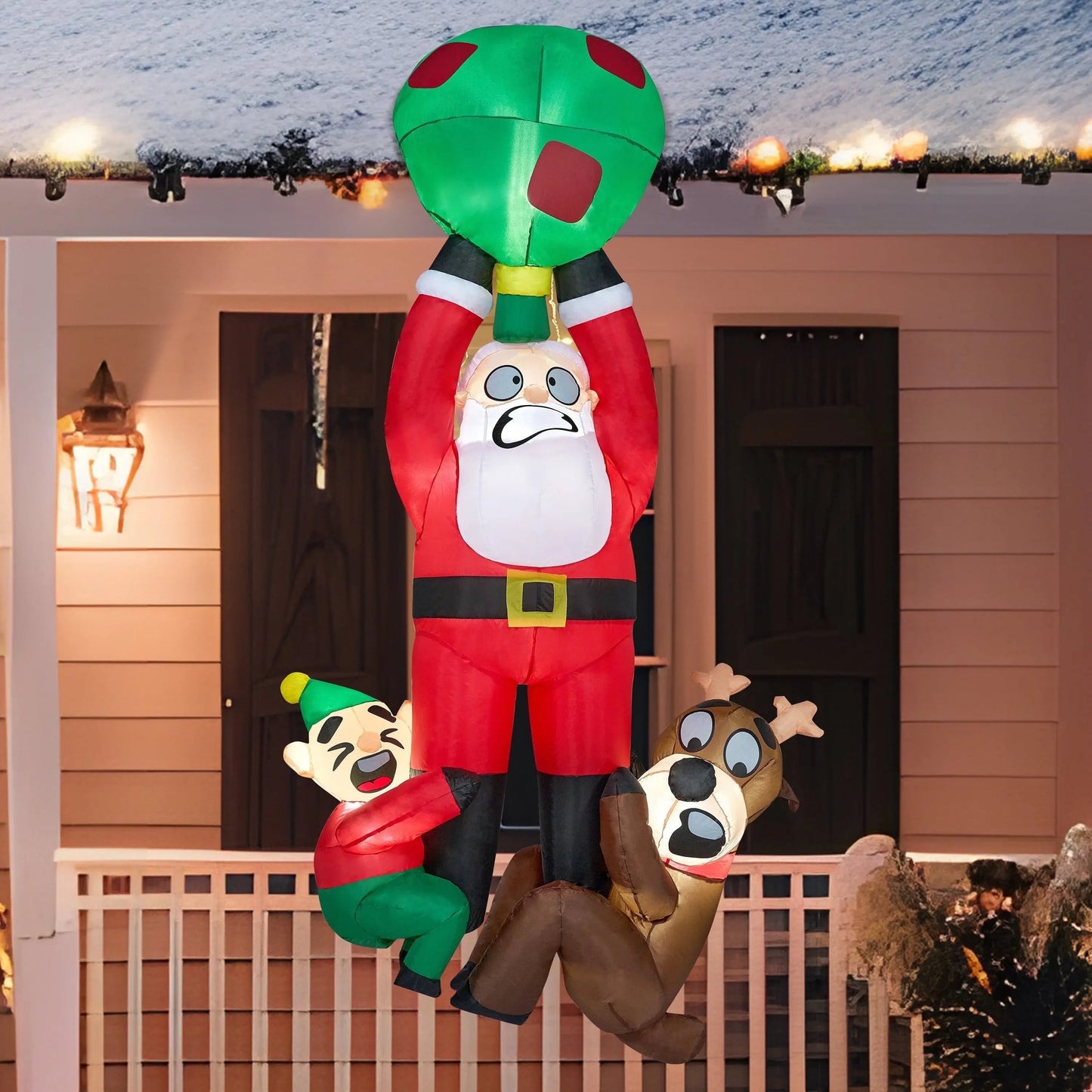 8 FT Christmas Inflatables Santa Outdoor Decorations,Christmas Swinging Santa on Ornament Blow Ups Yard with Built-In Leds for Holiday Party Garden Lawn Decor