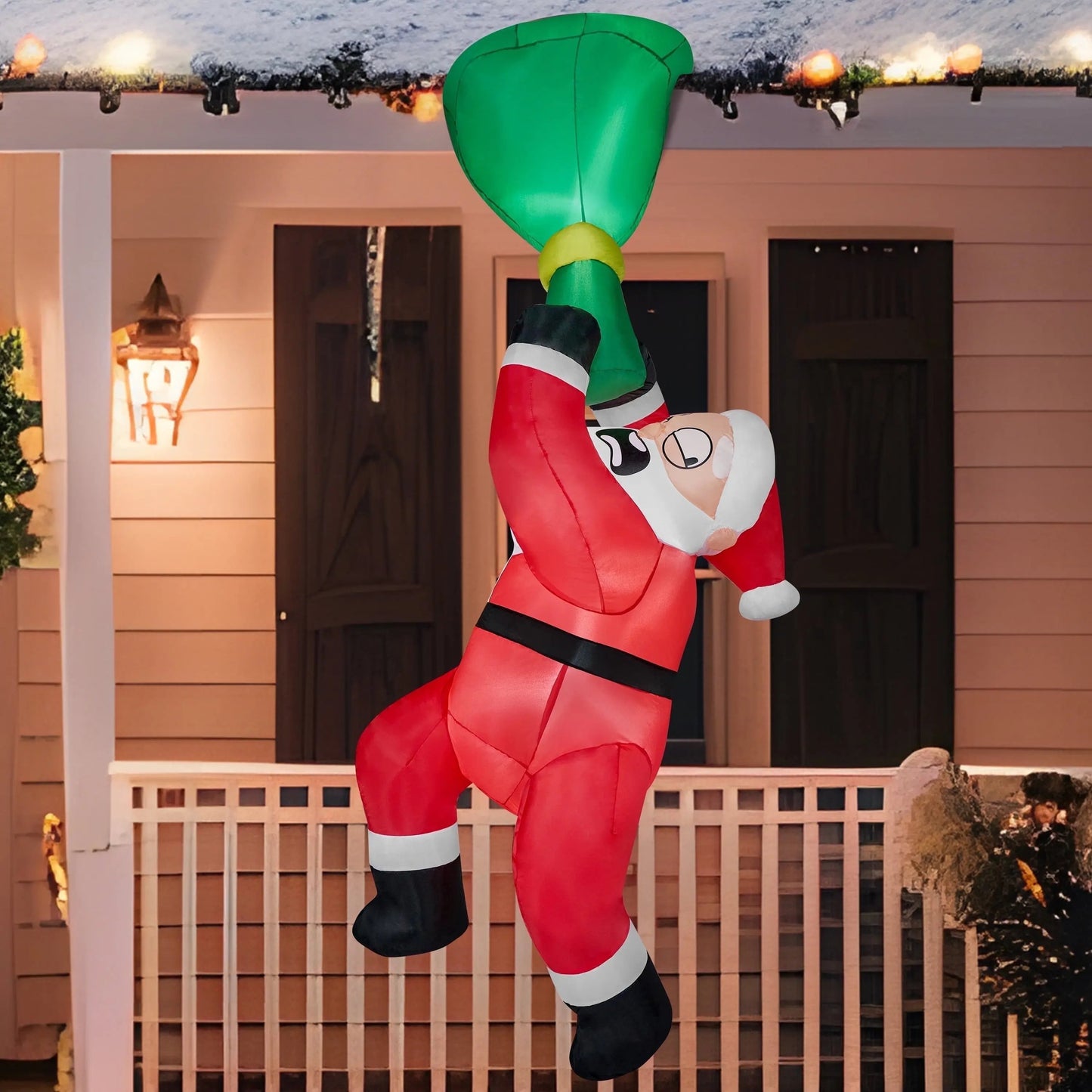 8 FT Christmas Inflatables Santa Outdoor Decorations,Christmas Swinging Santa on Ornament Blow Ups Yard with Built-In Leds for Holiday Party Garden Lawn Decor