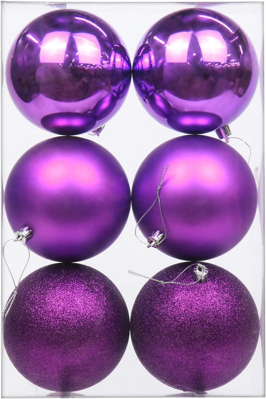 3.94" Large Christmas Balls Shatterproof Purple Christmas Ornaments 6 Pcs Big Xmas Ornaments Balls for Halloween Xmas Tree Holiday Wedding Party Decoration