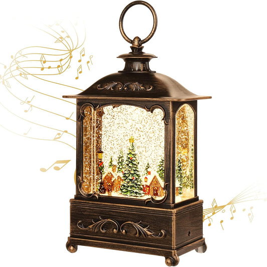 Christmas Lantern, Lit Christmas Snow Globe Lantern-With USB+ Music Christmas Water Lantern Snow Globe Portable Creative Cute Christmas Decorations and Charming Gifts(Forest House