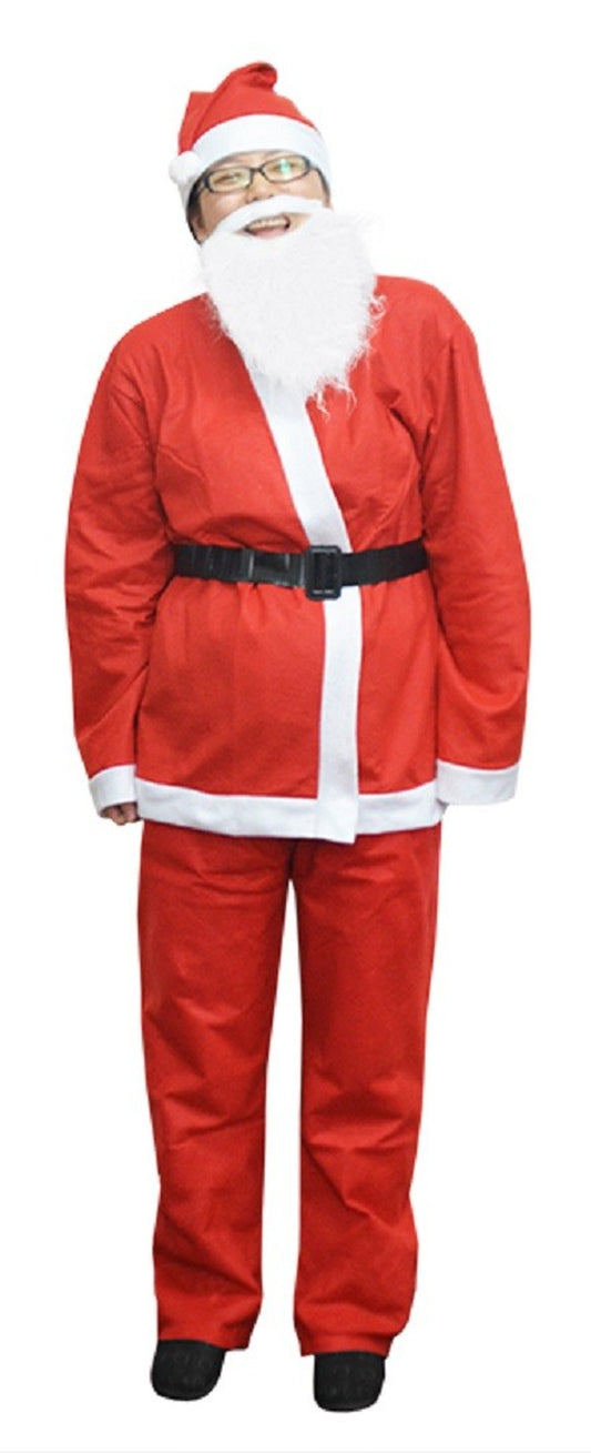 5 Piece Cheap Santa Suit Set Christmas Santa Claus Costume with Beard Adult Size