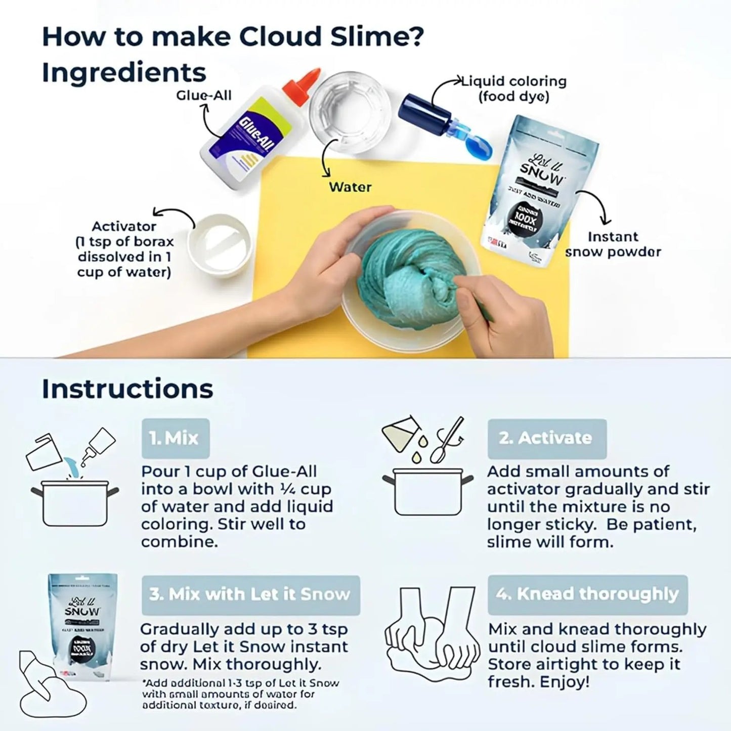 Let It Snow Instant Snow Powder for Slime and Fake Snow Decorations! Made in USA