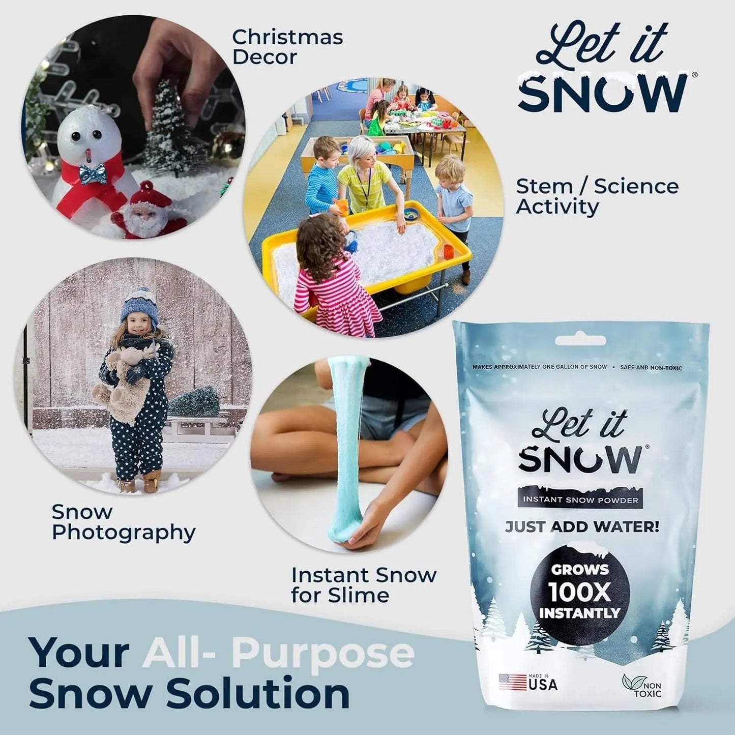 Let It Snow Instant Snow Powder for Slime and Fake Snow Decorations! Made in USA